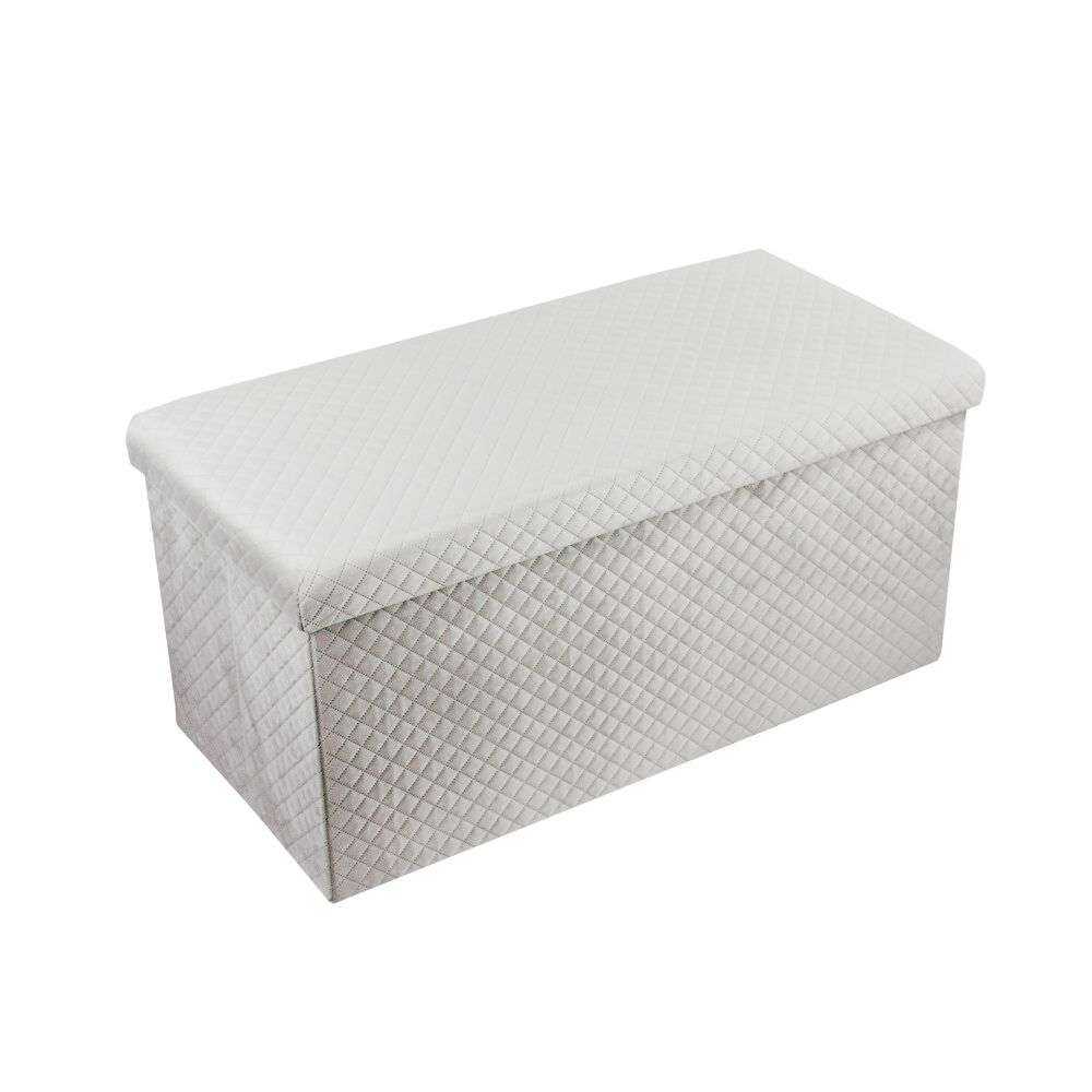 Velvet Coated Collapsible Ottoman with Storage Large - Beige