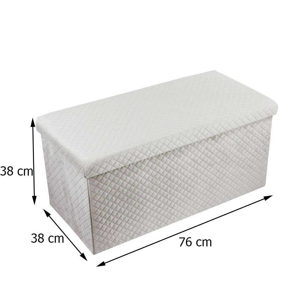 Velvet Coated Collapsible Ottoman with Storage Large - Beige - Image 2