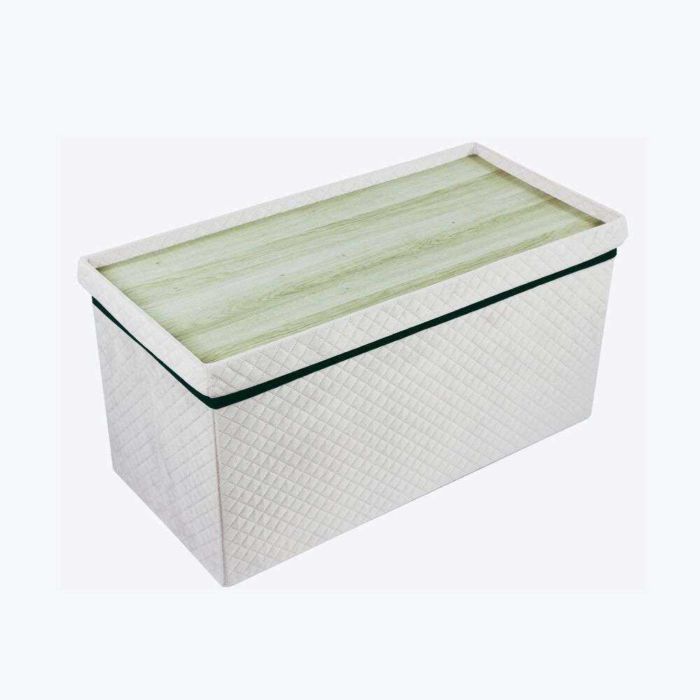 Velvet Coated Collapsible Ottoman with Storage Large - Beige - Image 3